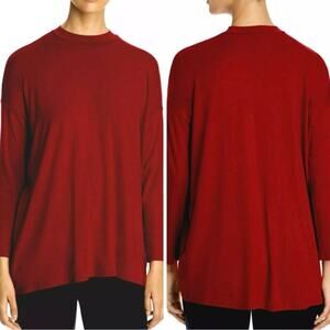 Eileen Fisher Women's China Red Mock Neck Lightweight Viscose Jersey Tunic M